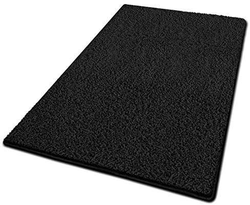 casa pura Shaggy Barcelona Tapis à poils longs doux pour salon, chambre à coucher et chambre d'enfant avec label GUT et ange bleu, polypropylène, noir, 100 x 150 cm