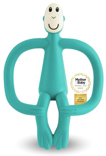 Matchstick Monkey, Original Teether & Gel Applicator, Antimicrobial Silicone Teething Toys for Baby, Easy to Grip, BPA Free, 3 Months Old+, 10.5 cm, Green Monkey