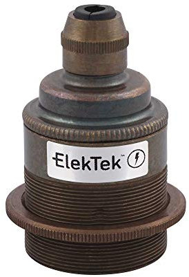 ElekTek Cord Grip ES E27 Pendant Lamp Edison Bulb Holder Threaded Skirt with Shade Ring (Antique Brass)