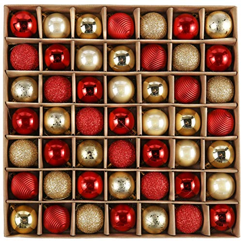 Valery Madelyn Christmas Baubles for Tree Decoration, 49pcs 3cm Traditional Red and Gold Shatterproof Christmas Ball Ornaments