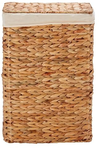 Wovenhill Milton Natural Wicker Laundry Basket with Lid | Handmade Rattan Storage Basket, Wooden Handles, Removable Cotton Liner | Bedroom, Bathroom & Utility Room Laundry Hamper