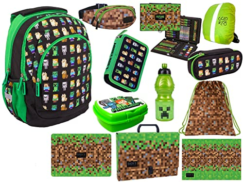 Minecraft Schulrucksack Ranzen Schulranzen Federtasche Turnbeutel Lunchset Gürteltasche Unterlagen Aktentasche Malkoffer 12 Teile Set Jungen