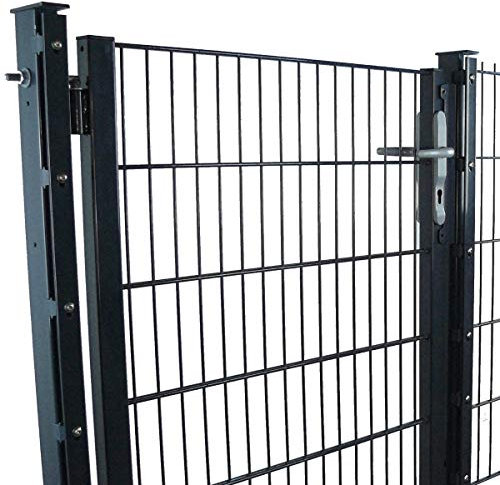 Doppelstabmattenzaun mit Gartentor Höhe 1,43m Pfosten mit Abdeckleiste 10 bis 60 m Anthrazit + Moosgrün (25m, Anthrazit Ral 7016)