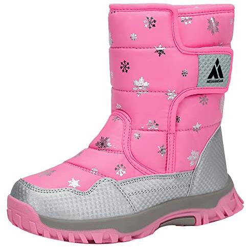 Mishansha Stivali Neve Bambini Stivaletti Ragazze Doposci Scarponcini Imbottiti di Pelo Scarpe Invernali Comodi Caldi e Antiscivolo Outdoor, Anguria Rosa, 35 EU