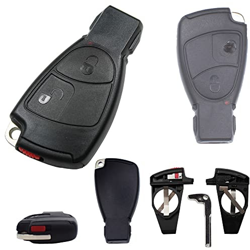 Auto Schlüssel Smartkey Funk Fernbedienung Sender Set 2 Tasten Gehäuse + Batteriehalter + Notschlüssel Rohling kompatibel für Mercedes Benz