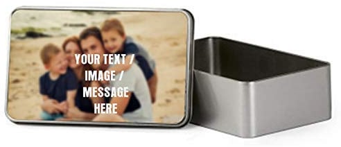 Personalised with your own Text/Image/Any Name themed Funny Round & Rectangular shaped portable metal tin storage box (Rectangular Shape)