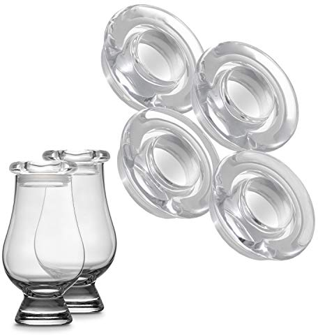 CairnCovers Glass Whiskey Glassware Lids - Glass Cap for Whisky Tasting Glasses by Cairn Craft (4 CairnCover Lids with no engraving)
