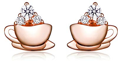 925 Sterling Silver Earrings For Women,Gold Coffe Cup Stud Earrings For Women Fashion Jewelry Best Gifts For Lover Friends Kids Poetic Creation High Polished