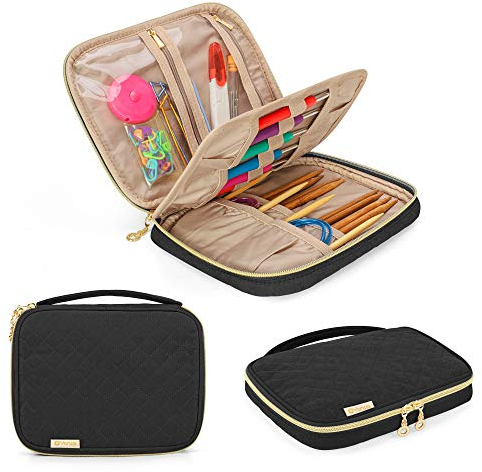 Yarwo Häkelnadeln Set Tasche, Stricken Zubehör Aufbewahrungstasche, Handarbeitstasche für Häkelsets und Stricken Werkzeuge Sets, Schwarz