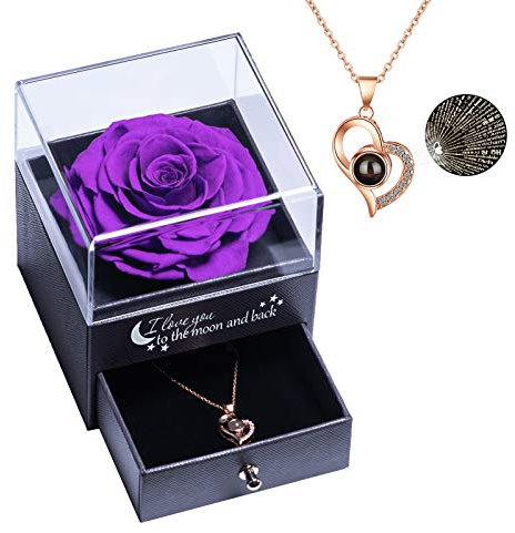 Yamonic Rosa Eterna Regalo Donna,Rosa Stabilizzata con Collana Donna,Idea Regalo per Lei,Regalo San Valentino per lei,Regalo Donna Natale Confezione Regalo Compleanno Anniversario Festa della Mamma