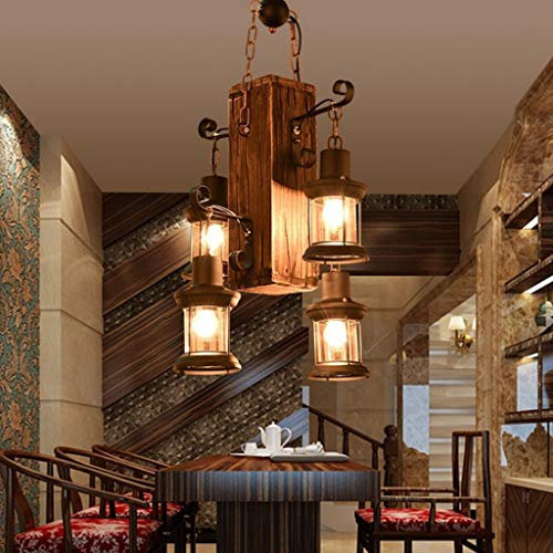 E27 Retro Industrie Pendelleuchte Retro Style Bar Hängelampe Holz Metall Hängeleuchte Wohnzimmer Kronleuchter Kreative Persönlichkeit Vintage Pendellampe Esszimmer Beleuchtung 4 Kopf