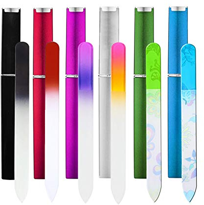 Paquete de 6 limas de uñas de vidrio con funda, juego de limas de uñas de cristal, limas de uñas de doble cara, cuidado profesional de uñas para mujeres, regalos de Navidad