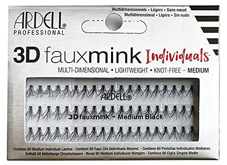 Ardell 3D Faux Mink Individuals Medium | Falsche Wimpern Clusters mit natürlichem Volumen | Knot-Free & wiederverwendbar | Für individuelle Looks & empfindliche Augen | 60 Wimpern