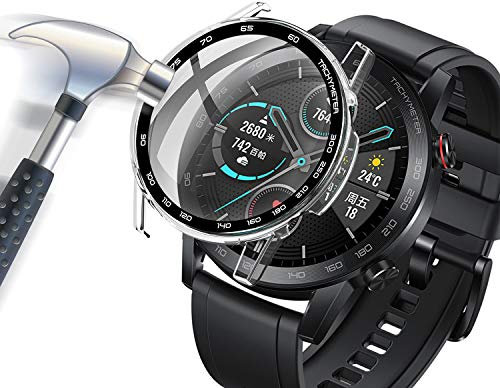 Acadeny Custodia con pellicola protettiva in vetro temperato, compatibile con Honor MagicWatch 2 da 46 mm, durezza 9H a 360°, custodia protettiva ultra sottile, per PC con scala, trasparente