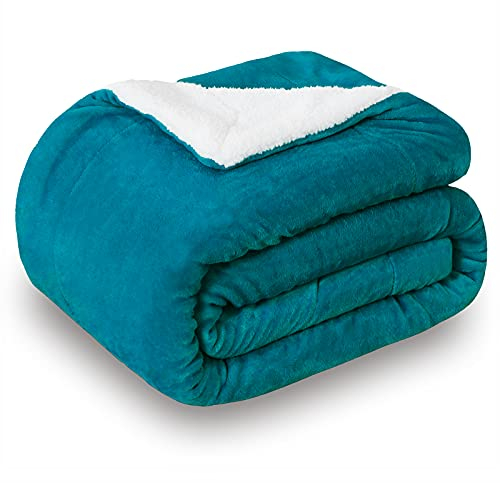 SOCHOW Sherpa Decke Türkis zweiseitige Wohndecken Kuscheldecken, extra Dicke warm Sofadecke/Couchdecke aus Sherpa, 220 x 240 cm super flausch Fleecedecke als Sofaüberwurf oder Wohnzimmerdecke
