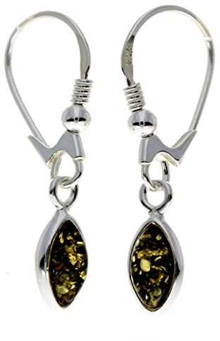 Silber Bernsteinschmuck UK - 925 Sterling Silber mit baltischem Grüner Bernstein - ovale Ohrhänger - 8268DG