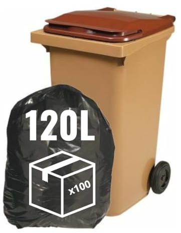 Housse Conteneur 120l X50 (+50 offerts) | Ultra Résistant | Conteneur 2 Roues | Noir | Epaisseur 35µ | Lot Total 100 Sacs Poubelle 120 Litres | Protection Anti Salissure - Anti Odeurs - Anti Fuites