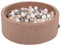 KiddyMoon Rund Bällebad Velvet Bällepool 90X30cm/300 Bälle ∅ 7Cm Ballgruben Für Babys Spielbad Kleinkinder, Hergestellt In Der EU, Wüstenrosa: Pastellbeige/Grau/Weiß