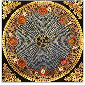 Om Mani Padme Hum Mandala mit glückverheißendem Symbol, Thangka-Poster, tibetischer Buddhismus, Meditation, Meditation, Studio, Zimmer, Wandkunst, ästhetische Dekoration, 30 x 30 cm
