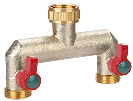 iBamso 2-Wege Verteiler, 3/4 Zoll Wasserverteiler 2-Wege aus Messing, zum Anschluss 2 Geräten Gartenschlauch Adapter Verlängerter Griff, für Garten Bewässerung GartenschläUche Wasserhahn