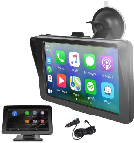 Portátil Carplay Inalambrico Pantalla Wireless Android Auto, Display AirPlay/Mirror Link Multimedia Monitor Bluetooth Manos Libres Pantalla Táctil 7 Pulgadas Radio Receptor FM, Soporte AUX/TF