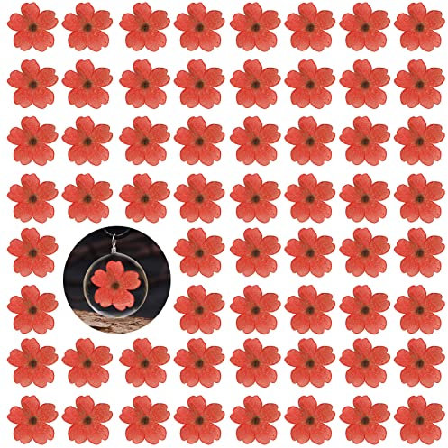 CyHiThai Lot de 60 fleurs de cerisier séchées rouges pour travaux manuels en résine, décoration de boîtier de téléphone, fabrication de bougies