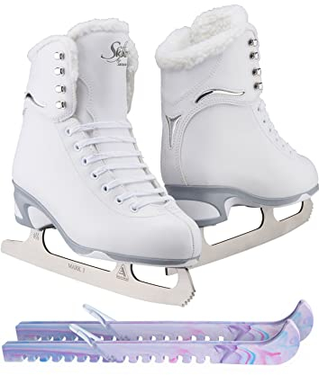 Jackson Ultima Finesse JS180 Figure Ice Skates for Women Bundle with Guardog Skate Guards/Fleece/Adult 8