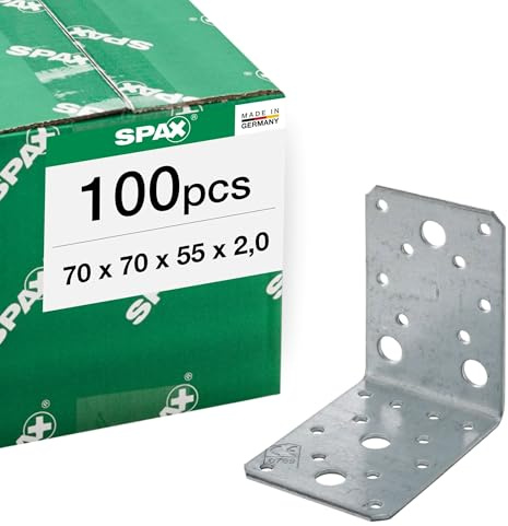SPAX Winkelverbinder 70x70x55 mm, 2 mm dick, 100 St. - Holzbauverbinder | Feuerverzinkter Stahlwinkel fuer Holz-, Beton- und Stahlverbindungen mit Kombilochung, wetterfest und Made in Germany.