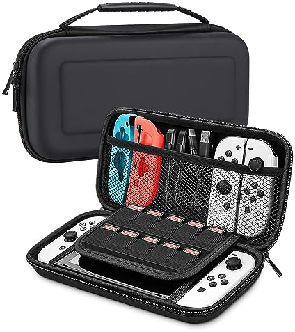 Jissta Tasche für Nintendo Switch/Switch OLED Zubehör, Deluxe Harte Tragetasche,Tasche Hülle Größerem Stauraum für Switch Konsole mit 10 Spiele-Ablagefach und Anderes Zubehör, Schutzhülle Schwarz