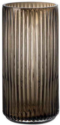 megarte Vintage Glass Vase Decor - 7.9 inch Amber Modern Trendy Ribbed Flower Bottle - Cylinder Hand Blow Fluted Striped Centerpieces Decor for Kitchen Bookshelf Dinner Table Bathroom