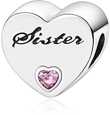 Amuefer Sister Heart Charms für Armbänder 925 Sterling Silber mit Cubic Zirkonia Anhänger für Halsketten Geburtstag Weihnachten Schmuck Geschenke für Frauen Mädchen