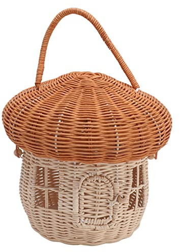 Luqeeg Pilz-Rattan-Aufbewahrungskörbe, Handgewebter Rattan-Korb mit Griff und Deckel, Dekorativer Gewebter Korb für Regal-Organizer, Handgefertigte Box für Kinderzimmer-Dekoration