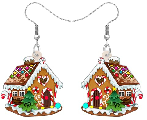 DALANE Acryl Weihnachten Anime Pfefferkuchenhaus Ohrringe Baumeln Tropfen Zuckerstange Schmuck für Frauen Damen Mädchen Kinder lustige Geschenke (Kaffee)