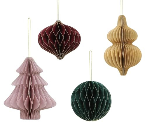 MoDiBa Weihnachtsdeko | 8 Anhänger-Set: je 2X Ornament, Baum, Glocke, Kugel | 10-15 cm | Glitzerrand | Christbaum | Recyceltes Papier FSC Zertifiziert (Bunt gemischt)