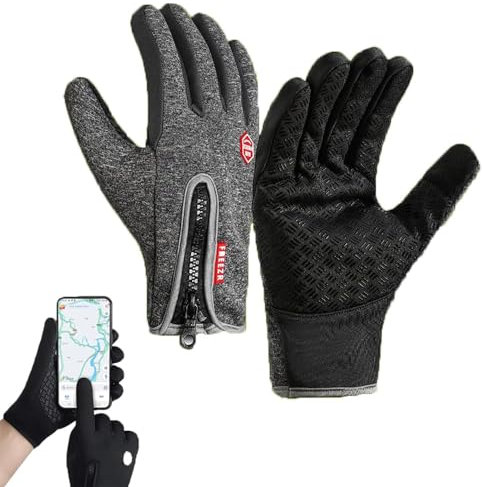 FUFRE Freezer Thermo Handschuhe, Thermohandschuhe Winter Herren Mit Wasserabweisender Beschichtung Und Touchscreen-Funktion, Ideal Für Outdoor-Arbeiten, Laufen Und Radfahren (Grau,XL)