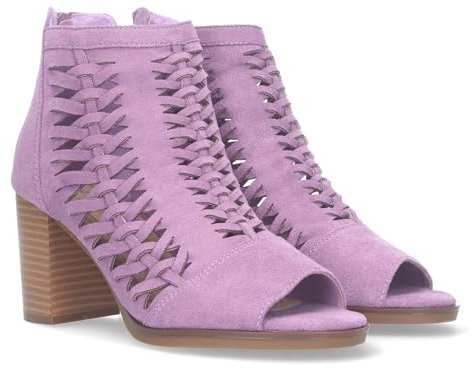shoes&blues.es 80356-Botin de Tacon para Mujer, con Tiras Trenzadas, de Punta Abierta, Cierre de Cremallera, Comodos.. Talla 38 Lila