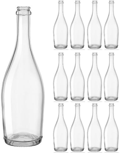 12 Pz - Bottiglia in vetro vuota TRASPARENTE per vino spumante e birra artigianale COLLINA da 750 ml | Bottiglia vetro vuota per vino e birra artigianale con predisposizione tappo corona