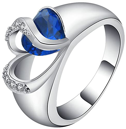 Promise Ring Silver, Trauringe Blau mit Herz-Zirkonia Versilbert Damen Schmuck Größe 60 (19.1) mit Box