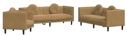 vidaXL Sofagarnitur 3-TLG., Sessel Couch Sofa für Wohnzimmer, Loungesofa Polstersofa mit Kissen, Couchgarnitur Sitzmöbel, Modern, Braun Samt