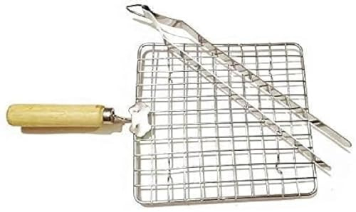 BishtHub Bräter mit Stahlzange, Stahldraht, Bräter Papad Jali Roti Grill, quadratischer Bräter (1 Bratennetz + Zange), 2 Stück