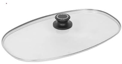 AMT Gastroguss AMZN-04228S-Z1-L2 Couvercle en verre avec bouton de couvercle et bannière AMT originale 42 x 28 cm Passe au four Compatible avec les cocottes AMT Gastroguss Grand modèle
