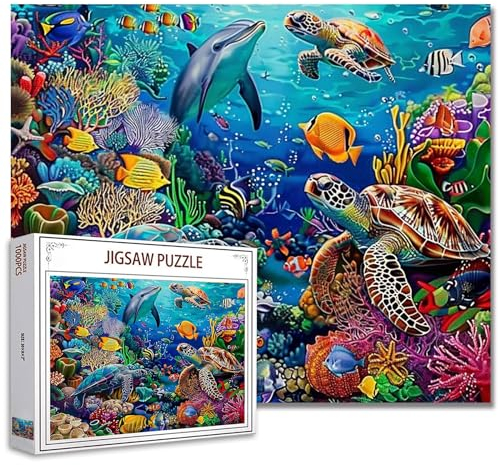 Tucocoo 1000 Piece Jigsaw Puzzles for Adults Underwater World Painting Jigsaw Puzzle Ocean Animal 1000 Pieces Puzzles for Challenging Family Activity Game Sea Turtle Dolphin DIY Puzzle Wall Decor
