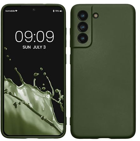 kwmobile Case kompatibel mit Samsung Galaxy S21 FE Hülle - Schutzhülle aus Silikon metallisch schimmernd - Handyhülle Metallic Tannengrün