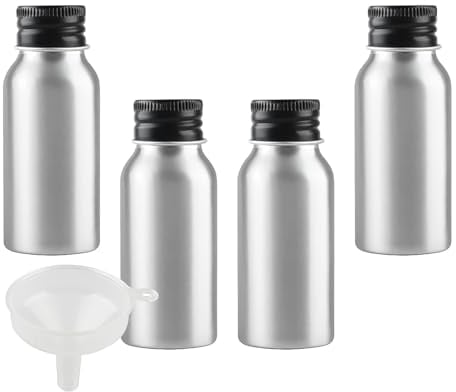 BPZXL 4 Pieces Empty 50ml Silver Metal Bottles Aluminium Bottle with Black Aluminium Screw Cap for Cosmetic Shampoo Washing Gel Liquid Travel