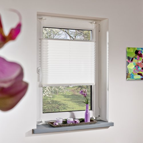 Liedeco® Plissee verspannt mit Klemmträger; 85 x 130 cm weiß (BxH); lichtdurchlässig blickdicht stufenlos verstellbar; leichte Montage ohne Bohren; Klemmen am Fenster; KlemmfixPlissee als Sonnenschutz