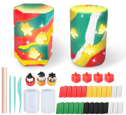 JYPS Christmas Crafts for Kids 6-12, 39 Pcs Arts and Crafts Kits, Clay Flameless Lanterns LED Lights mit 25 Colors Modelling Clay, Christmas Gifts for Girls 5 6 7 8 9