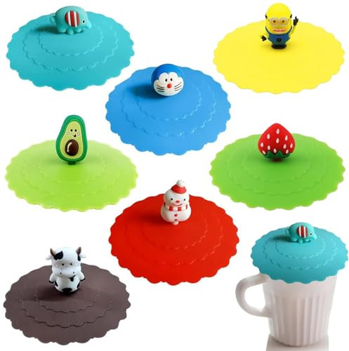 7 Piezas Tapa Copa Silicona, Cubierta de Taza de Antipolvo, Cubierta Cristal Silicona Antipolvo, Reutilizable Cubiertas de Silicona Para Tazas, Cubiertas Silicona,para Tazas, Tapas Cierre
