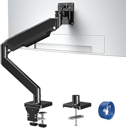 Monitor Desk Mount Fits 22-42'' Heavy Duty Widescreen, Gas Spring Computer Monitor Stand for Desk, Holds 4.4-33 lbs Larger Screen, Ultrawide Monitor Arm with USB, VESA Mount Clamp/Grommet Base