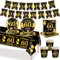 MORAINJAY 70 Pcs 60th Birthday Tableware Set Black Gold, 60th Paper Plates, Cups, Napkins, Banner, 60th Birthday Table Decoration Set for Men Women Party Supplies(16 Guests)