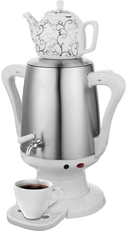Elektrische türkische Kaffeemaschine, Edelstahlkanne und Keramik-Teetassen-Set – 4-Liter-Wasserkocher mit Anti-Verbrühungsgriff, elektrischer Teebereiter, Truthahn-Kaffeemaschine-Set